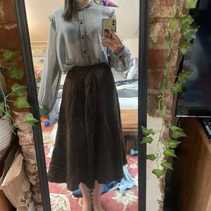 Evan Picone Brown Pleated Wool with a Silk Under Layer Circle Skirt